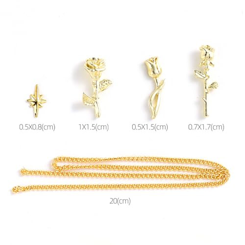 3D Metal Rose Nail Art Charms – Mixed Styles Gold Roses Flowers Alloy Nails