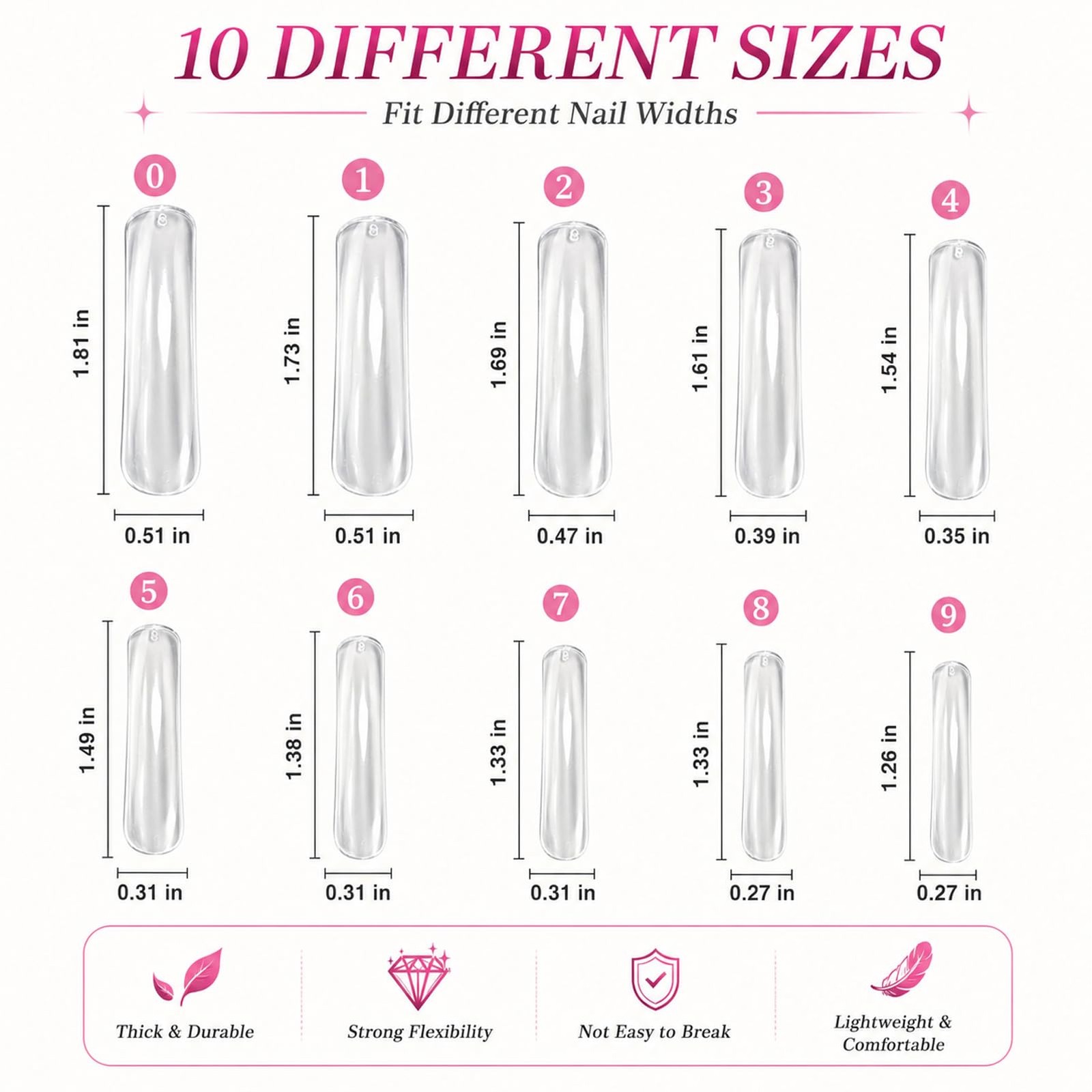 500 Pieces Nail Tips,Curved Nails,10 Different Sizes,Nails,Press On Nails,No …