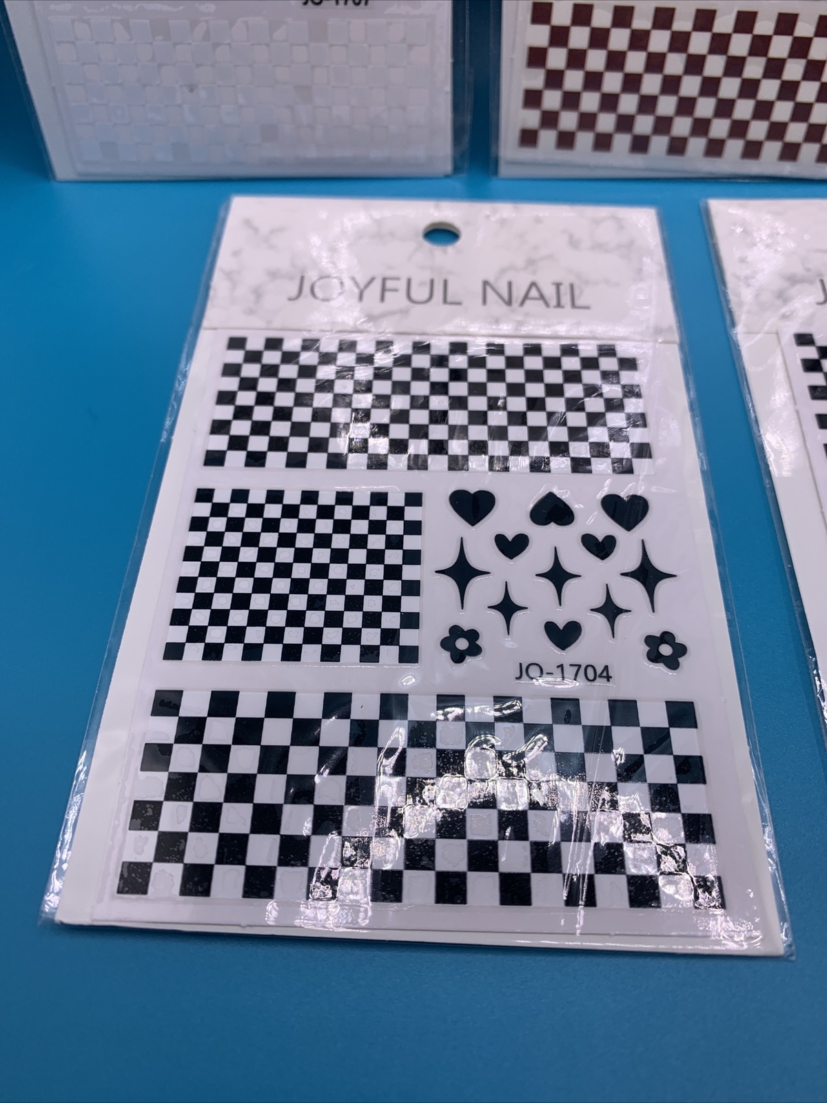 Joyful Nail 5 Sets of Nail Stickers Decals Black White Brown Blue Square Heart!!