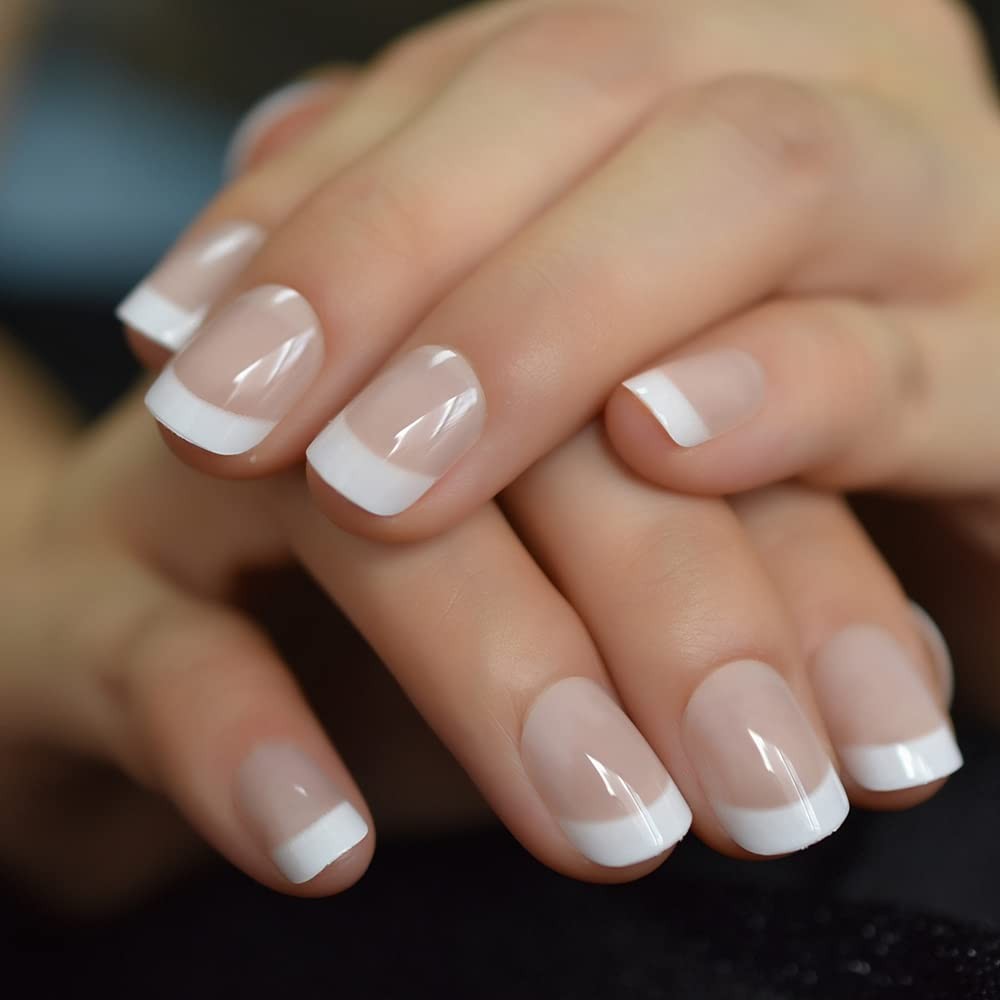 Natural Nude French Press On Nails Short Round Fake Nails Tips Girls Salon Ma…