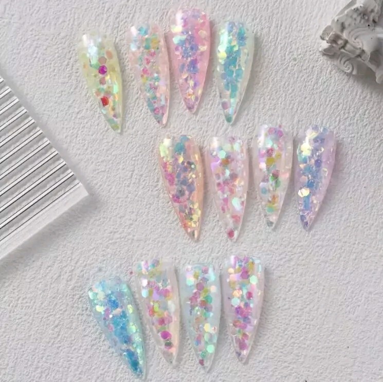 FULL BEAUTY 12 Grids Hexagonal Nail Glitter Flakes, Hypoallergenic Sparkly