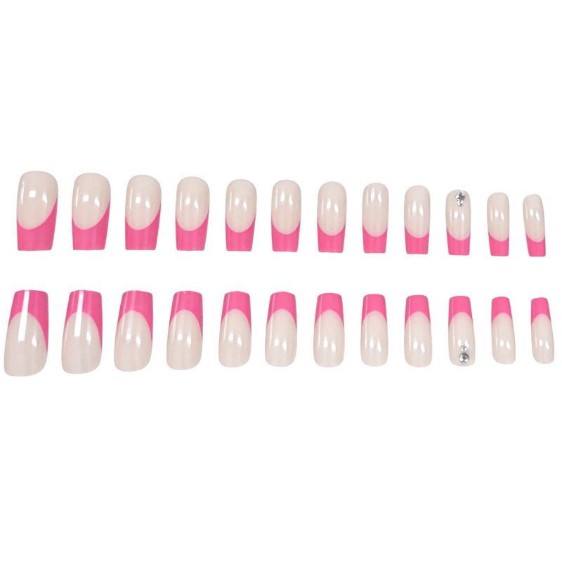 48 Pcs Hot Pink French Coffin Press on Nails, Bright Y2K Daily Nude Fake Nails