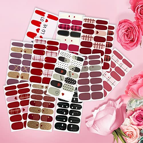 24 Sheets Valentine’s Day Nail Polish Strips Full Nail Wraps for Women Gel