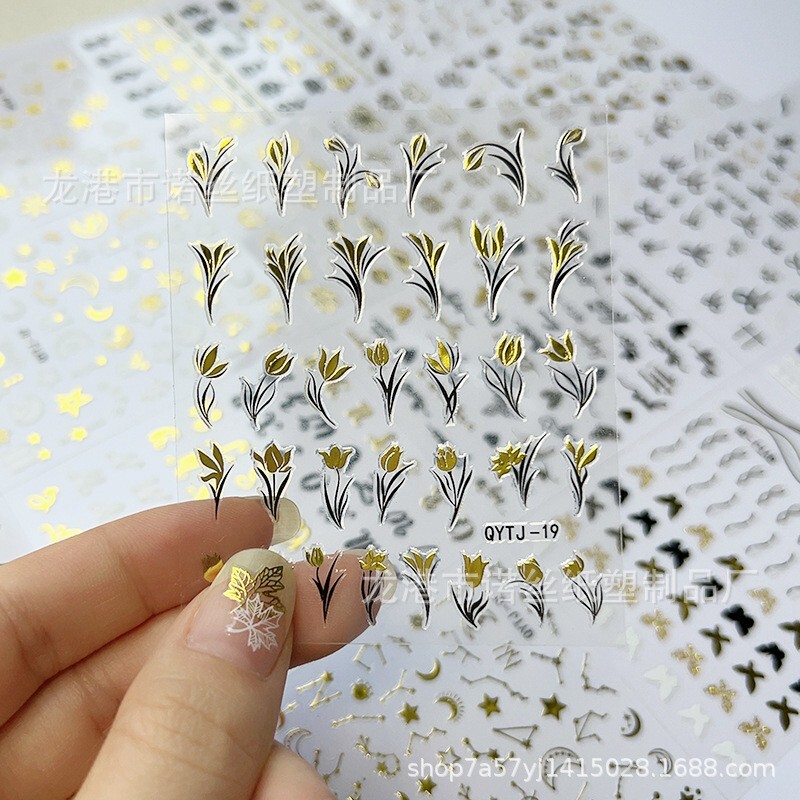 20 Sheets Gold Black Metallic Flower Leaf Butterfly Rose Maple Nail Art Stickers