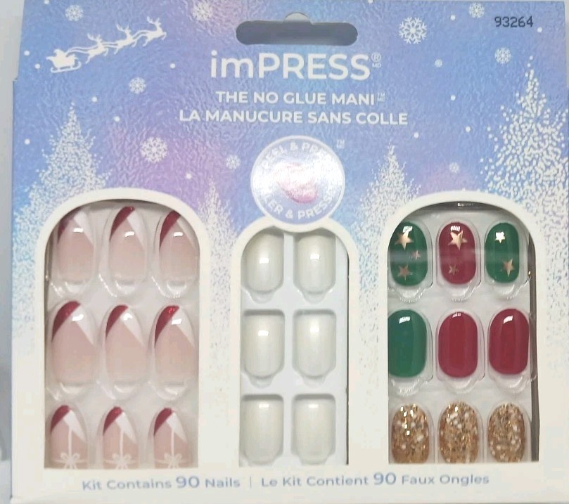 KISS imPRESS No Glue Nails Peel & Press Assorted Styles Holiday Christmas new 90
