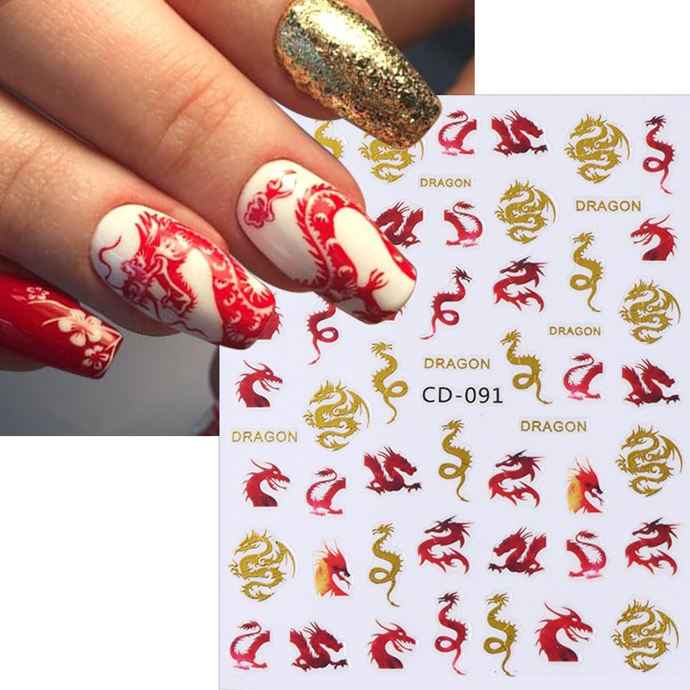 3D Chinese Dragon Nail Decals for Nail Art: Flying Dragons for Manicure Decor