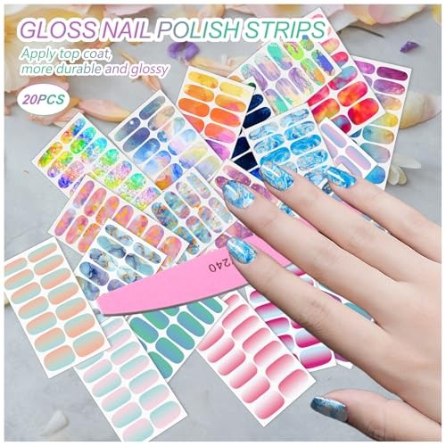 Nail Polish Strips – 20 Sheets Stickers, Full Wraps With File, Self Rainbow