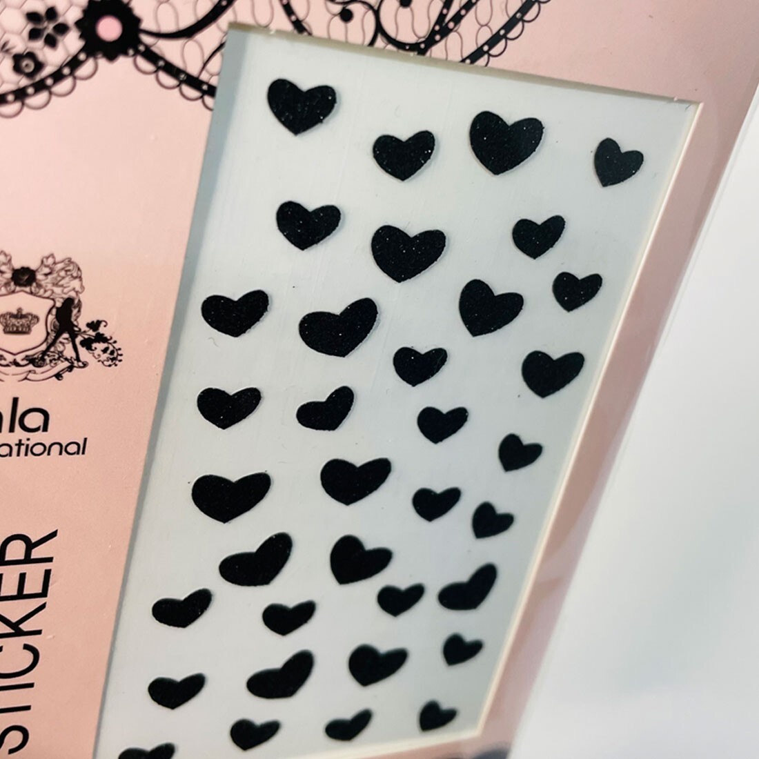 Embossed Point Nail Art Black Hearts 3D DIY Sparkle Stickers Made in Korea Trend