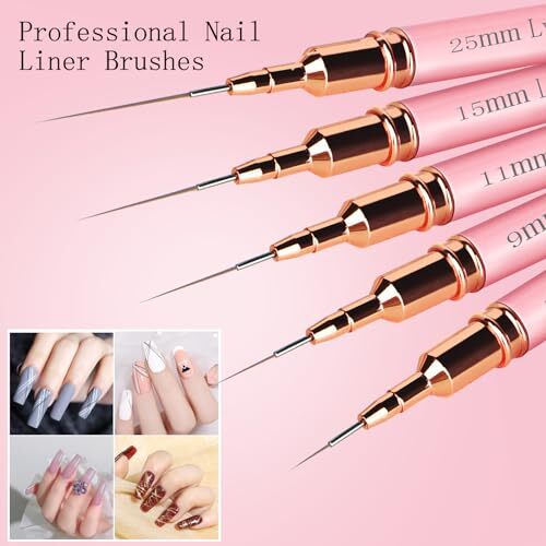 5Pcs Nail Art Liner Brushes,Liner Brush For Nails,Nail Art Brush For Long pink