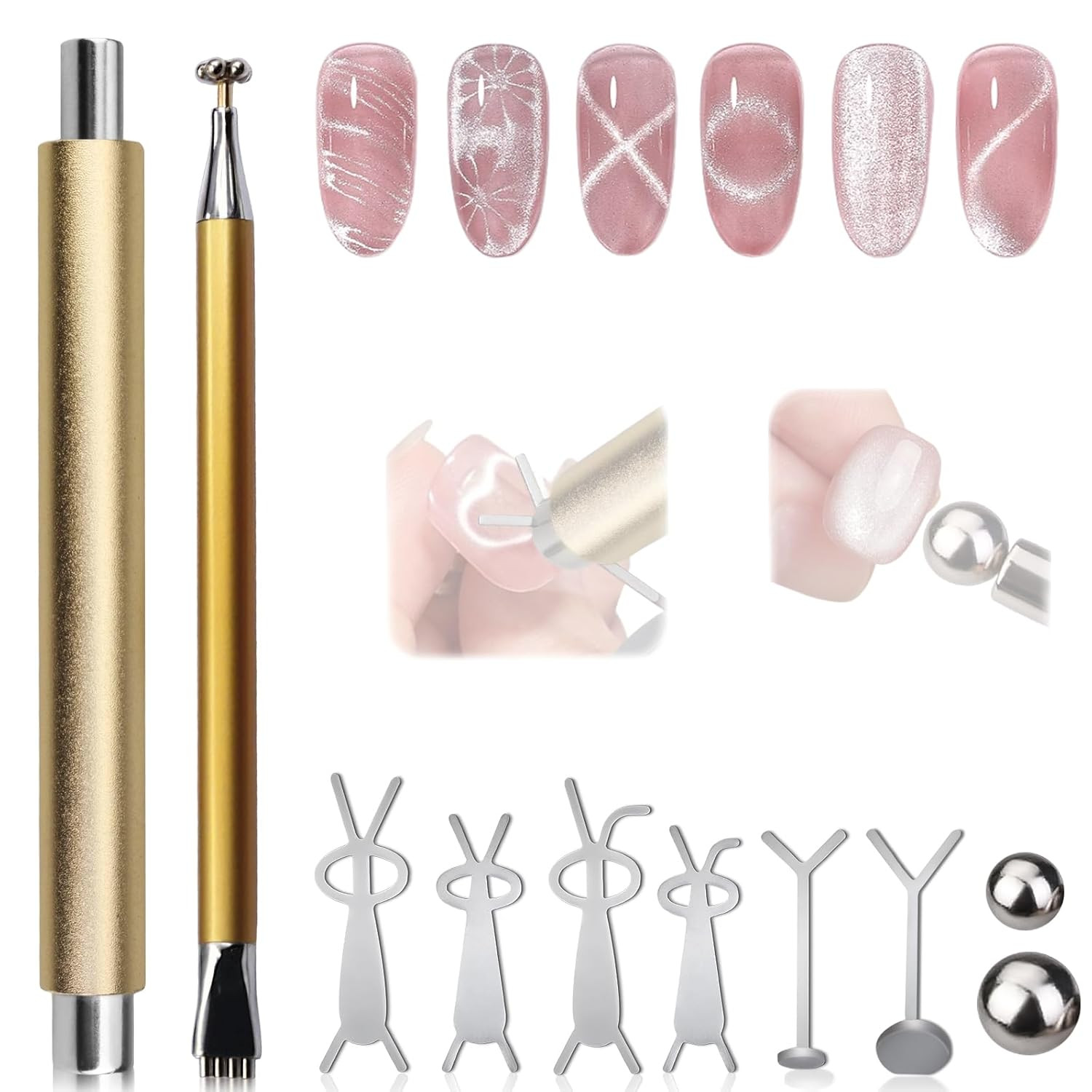 Double-Head Cat Eye Nail Magnet Set, Nail Magnet Tool with Cat Eye Nail Magnet B