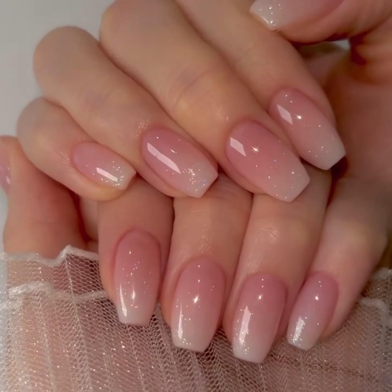 Glitter Ombre Pink Short Coffin Short Coffin Press on Nails Medium Press ons,…