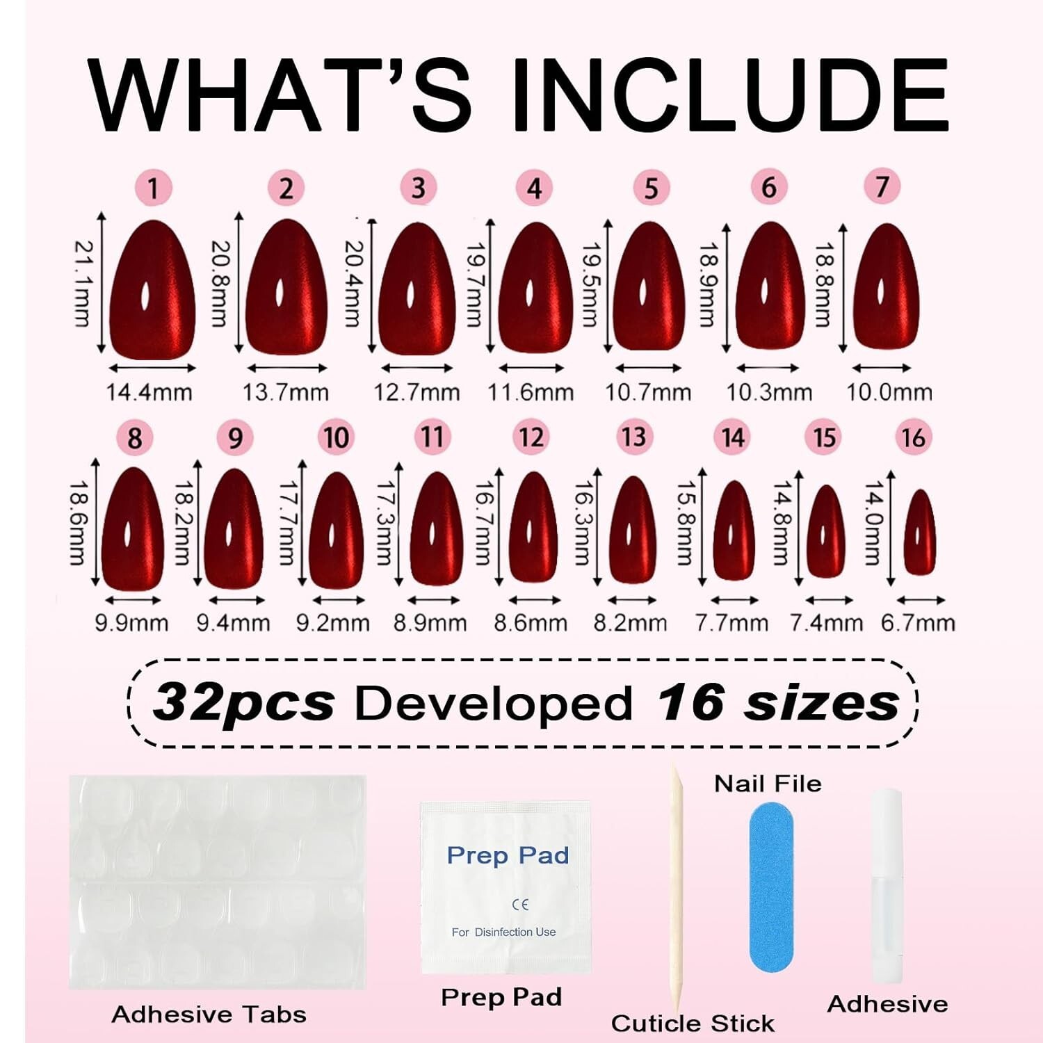 Press on Nails-Dark Red 32 Pcs Press on Nails Almond Press On Nails Short Reusab