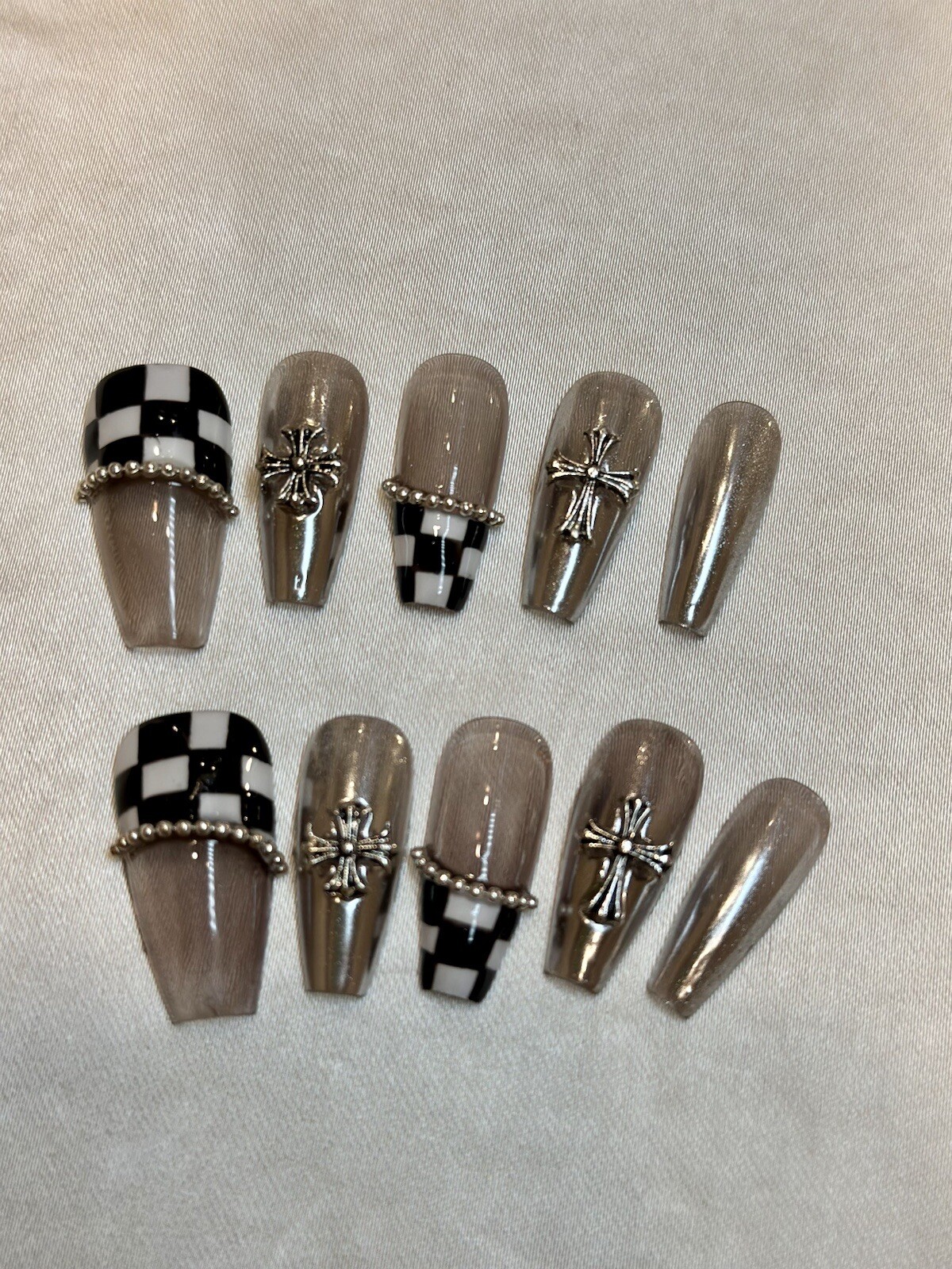 “Cross-Check For Landing” Beautiful Press On Nails – Handmade – Long RRP $35