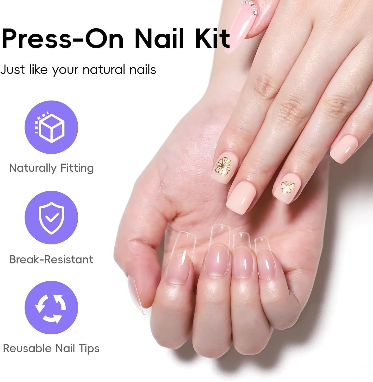 l Nail Kit, Short Medium Coffin Nail Tips with U V Lp 2