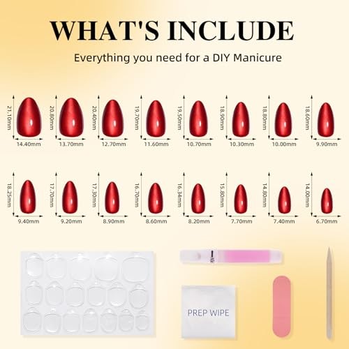 Cherry Red Cat Eye Press On Nails – Short Almond Red Cat Eye Cherry Catseye