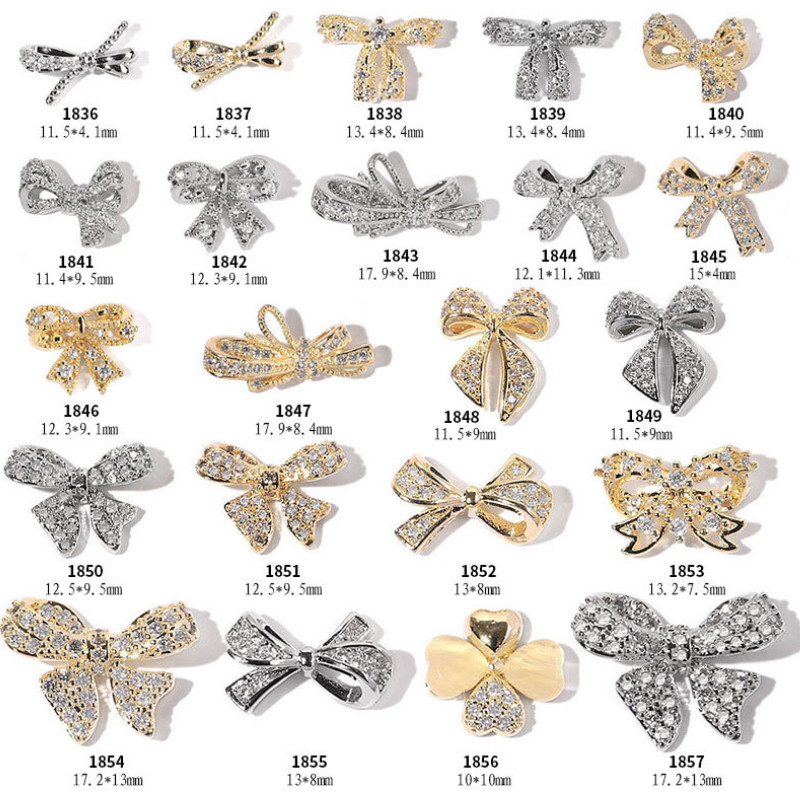 1Pc 3D Bow Knot Nail Charms Glitter Metal Manicure Accessories Nail Art Decor