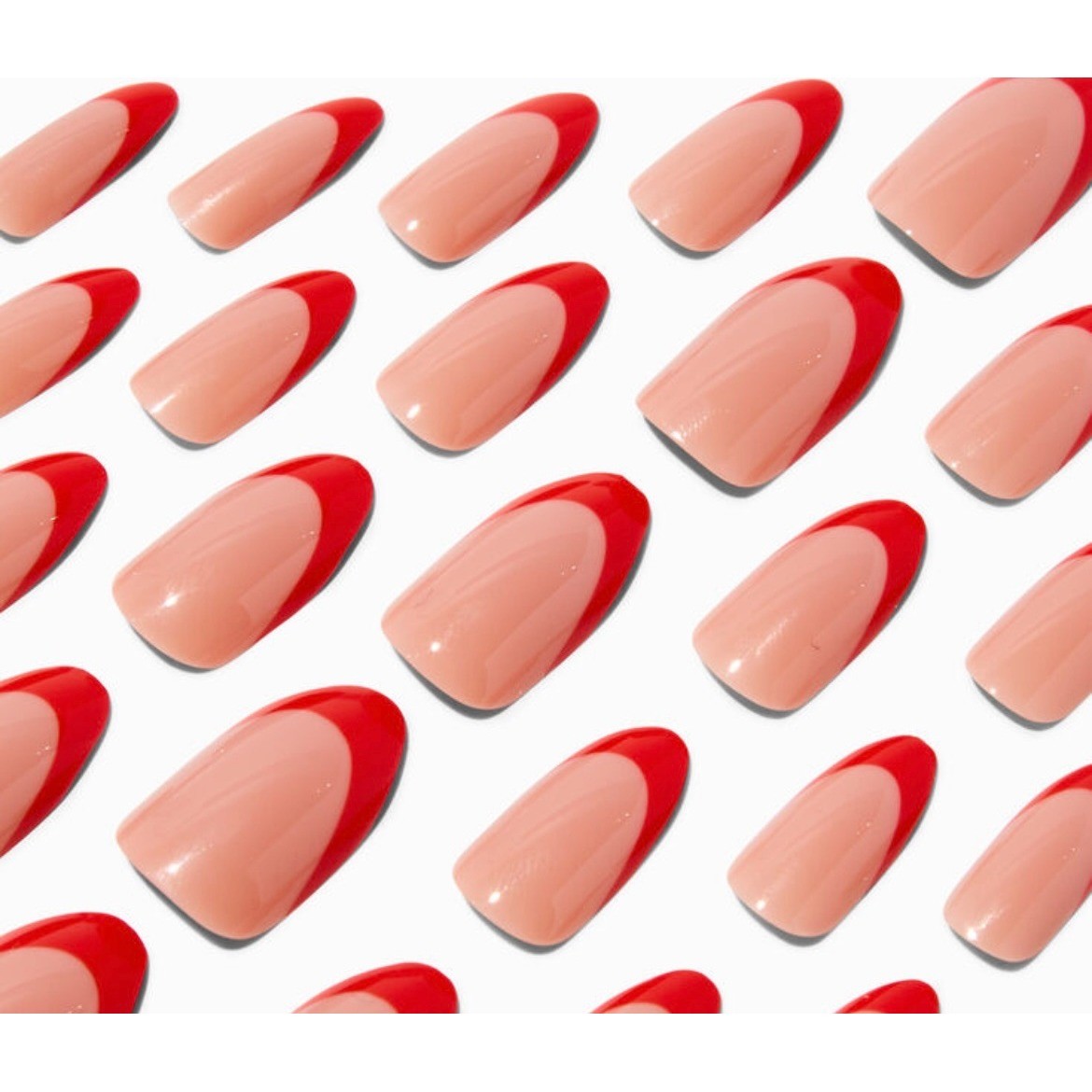 Claires Vegan Press On Almond Nails Red French Manicure Set