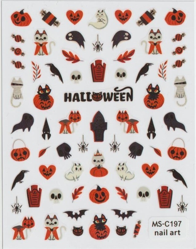 Halloween Nail Art Stickers, Pumpkins, Ghosts, Witch, Black Cat, Bat, Zombie