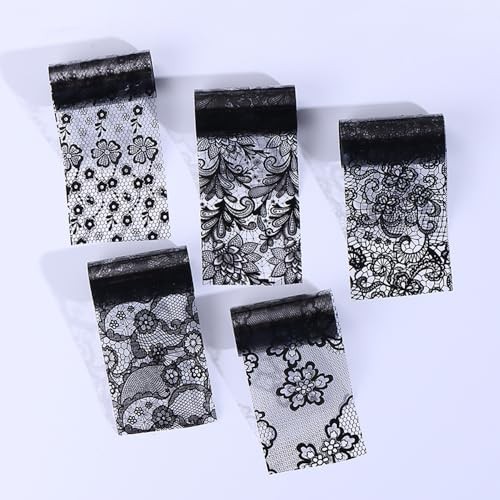 10 Rolls Lace Nail Art Foil Transfer Sticker Kit Black White Flower Foil W2