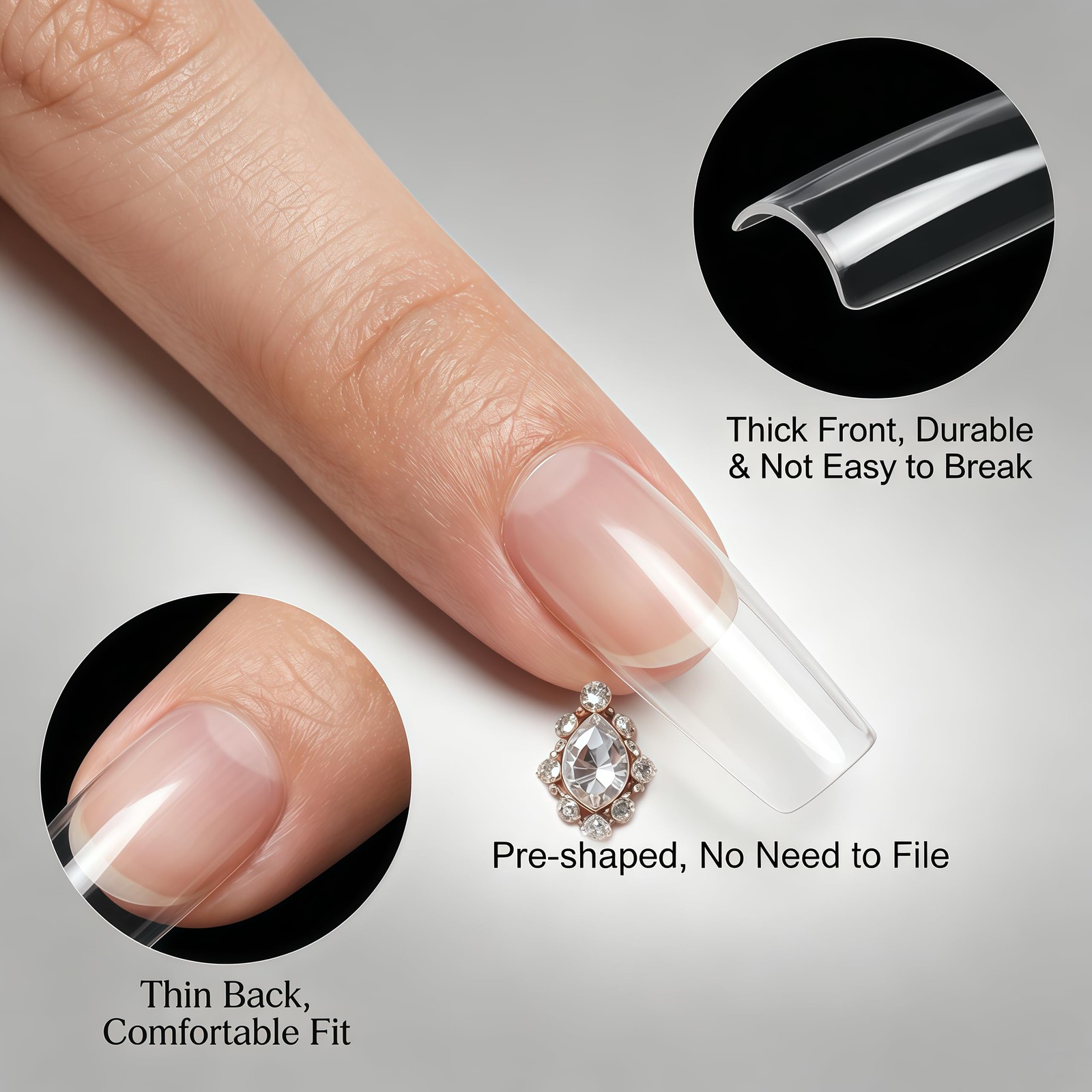 Long Square Nail Tips240Pcs Clear Full Cover Soft Gel Nail Tips12 Sizes Pre-S…