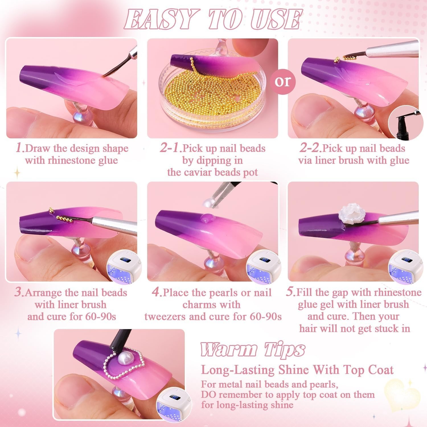 Luxurious Nail Art Set: Flatback Pearls & Metal Beads for Stunning Designs