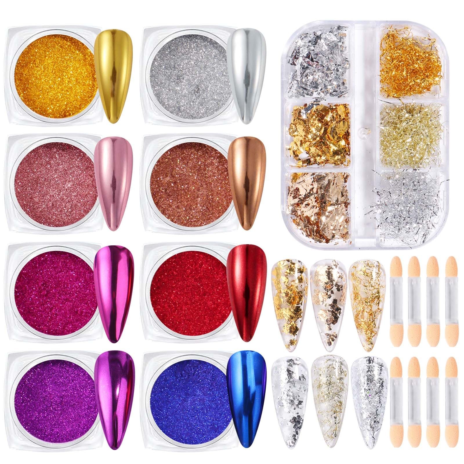 Metallic Chrome Mirror Nail Art Set, Gold Silver Nail Foils Gorgeous Nail Gli…