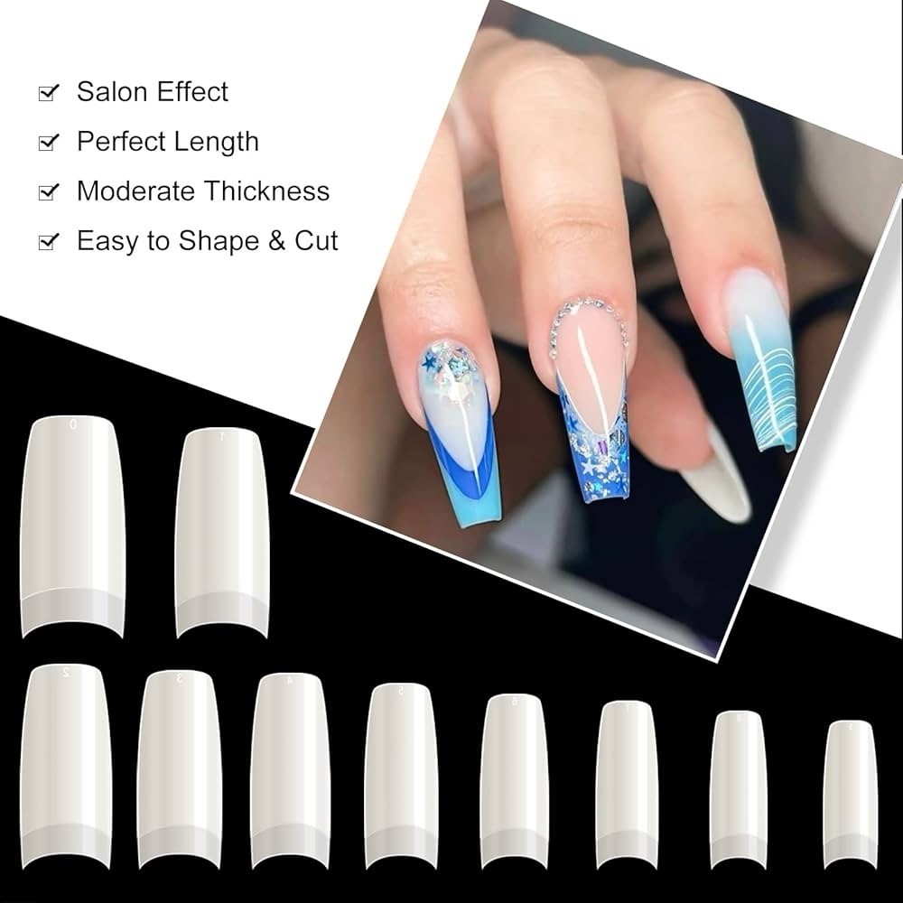 krofaue 500PCS Half Cover False Nails Tips (Pack of 500), Natural 10 sizes