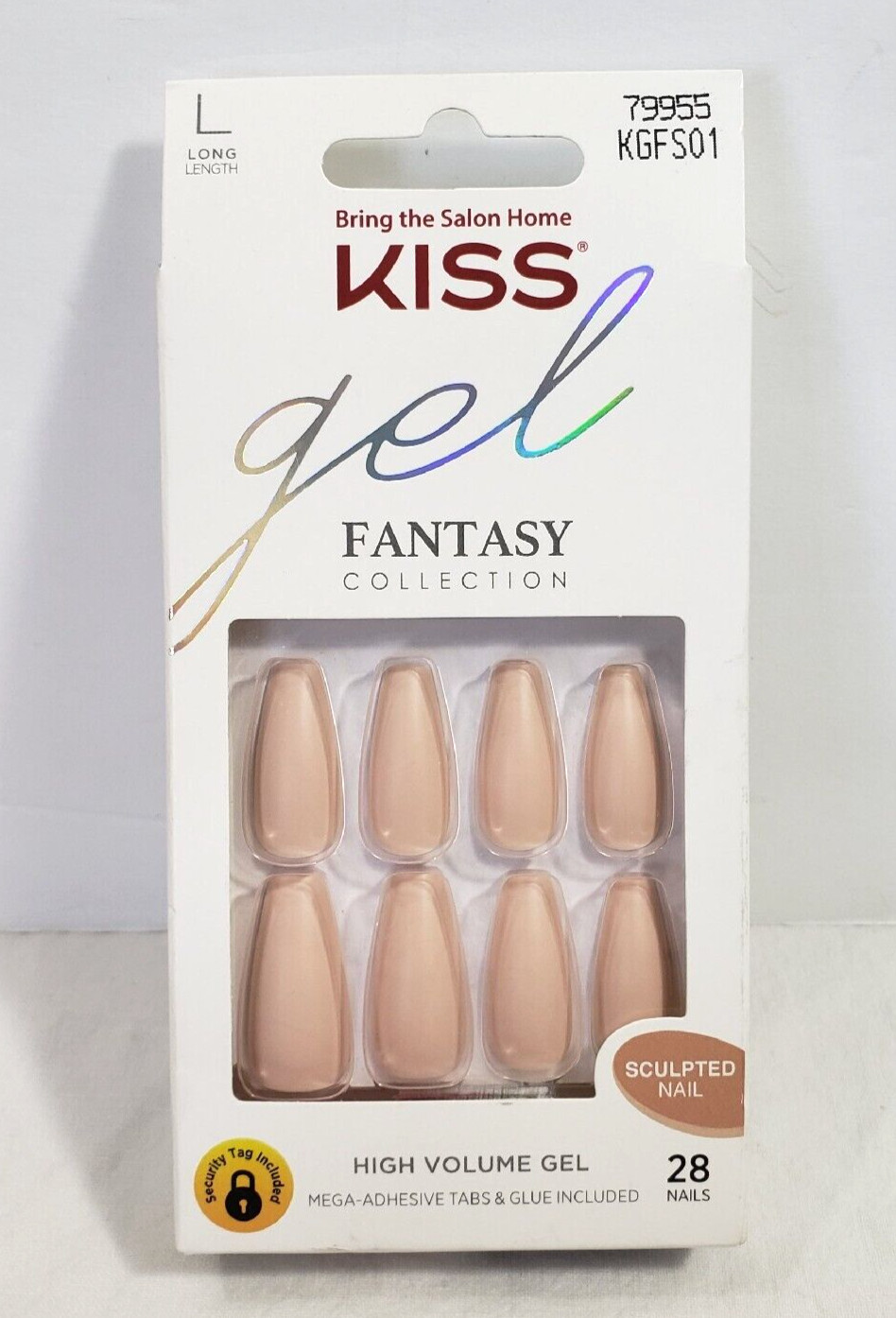 KISS Gel NAILS # 79955 GLUE ON LONG LENGTH 28 Sculpted SHAPE Nails KGFS01 NEW