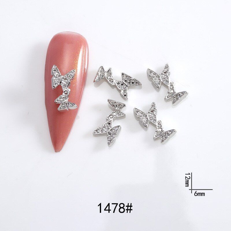 60Pcs Metal Butterfly Bow Knot Crown Heart Bunny Star Nail Charm Gold Silver DIY