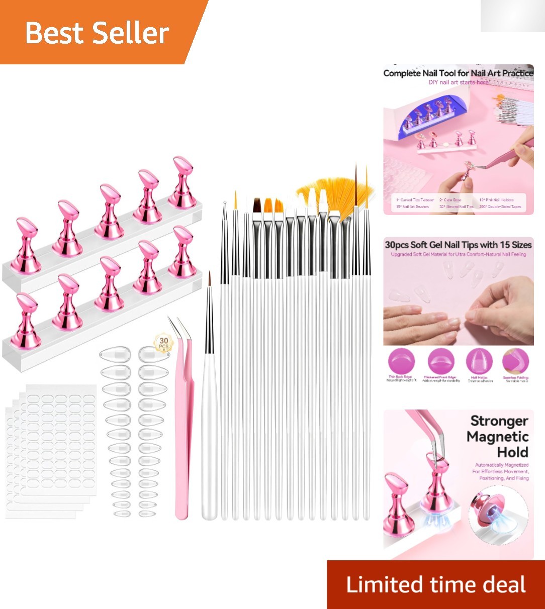 Beginner-Friendly Complete Nail Art Kit: 30 Almond Tips & Tools Included