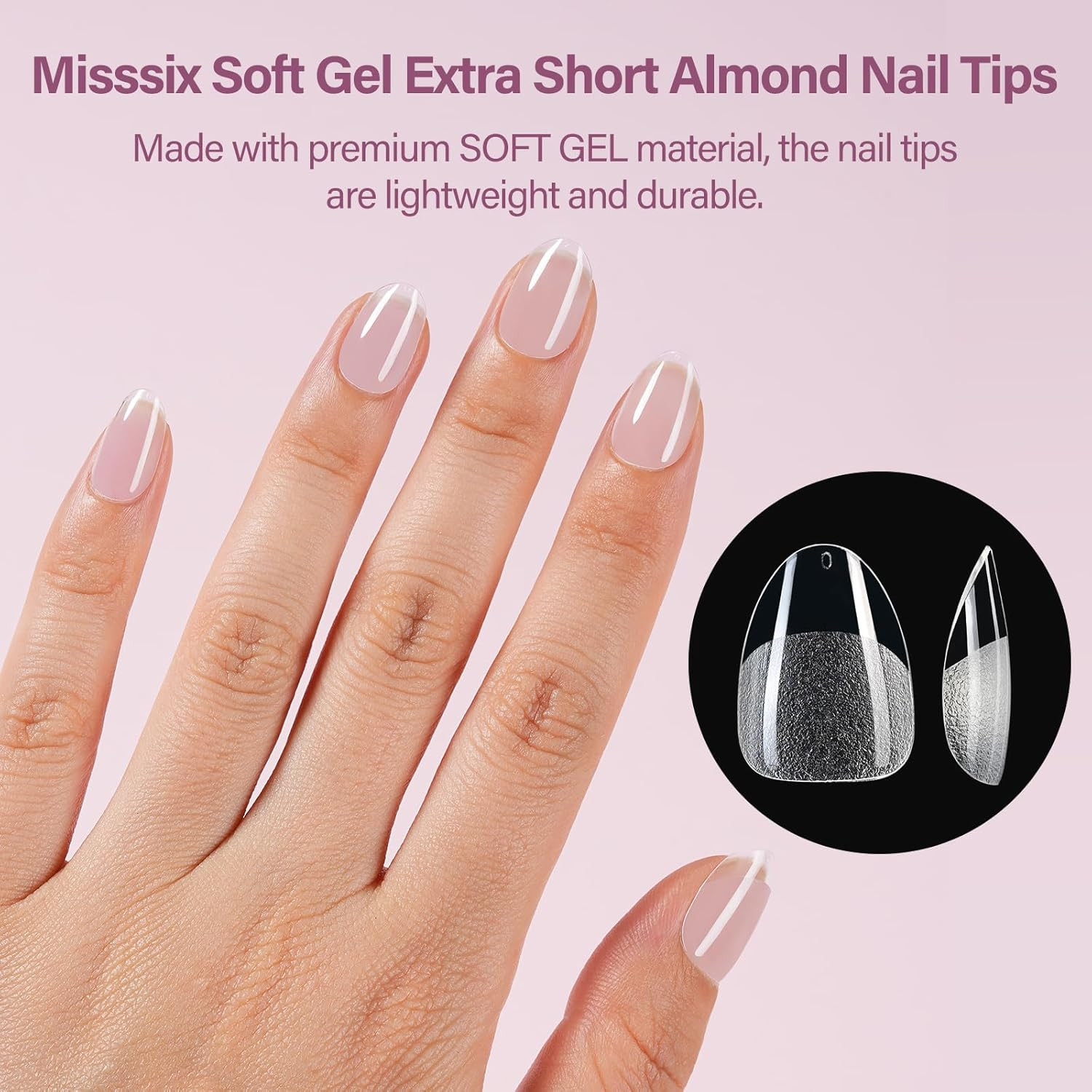 Extra Short Almond Gel Nail Tips Kit, 216Pcs Pre Etched Clear Nails | Full Cover