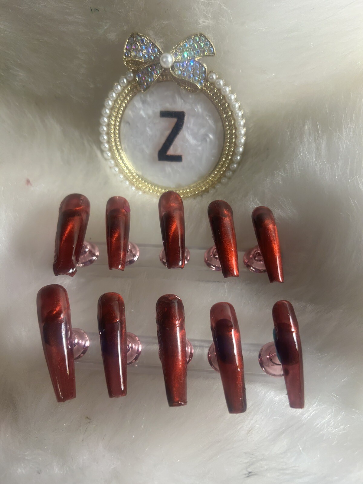 Z NAILZ! Handmade 2XL Coffin Magnetic Red 2 directional Press On Nails