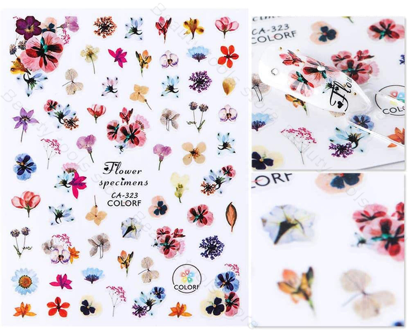 Nail art 3D stickers decal pink white purple dried flowers CA323