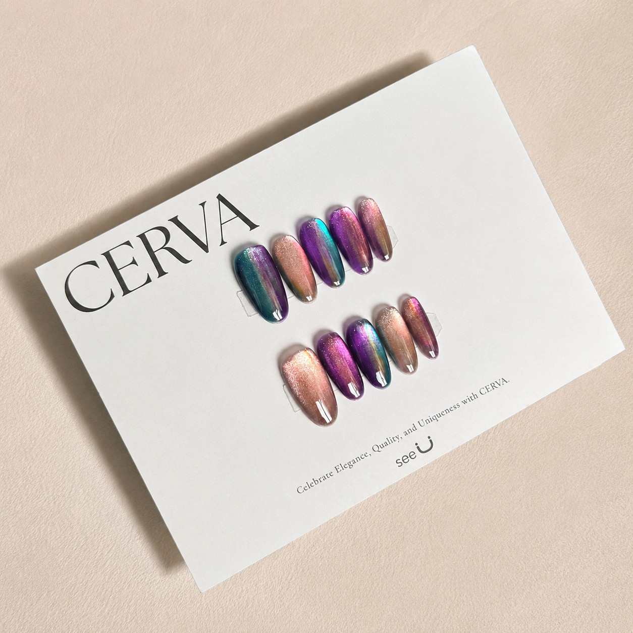 CERVA Aurora Cat Eye Press On Nails Handmade Reusable Galaxy Chrome Nails Luxury