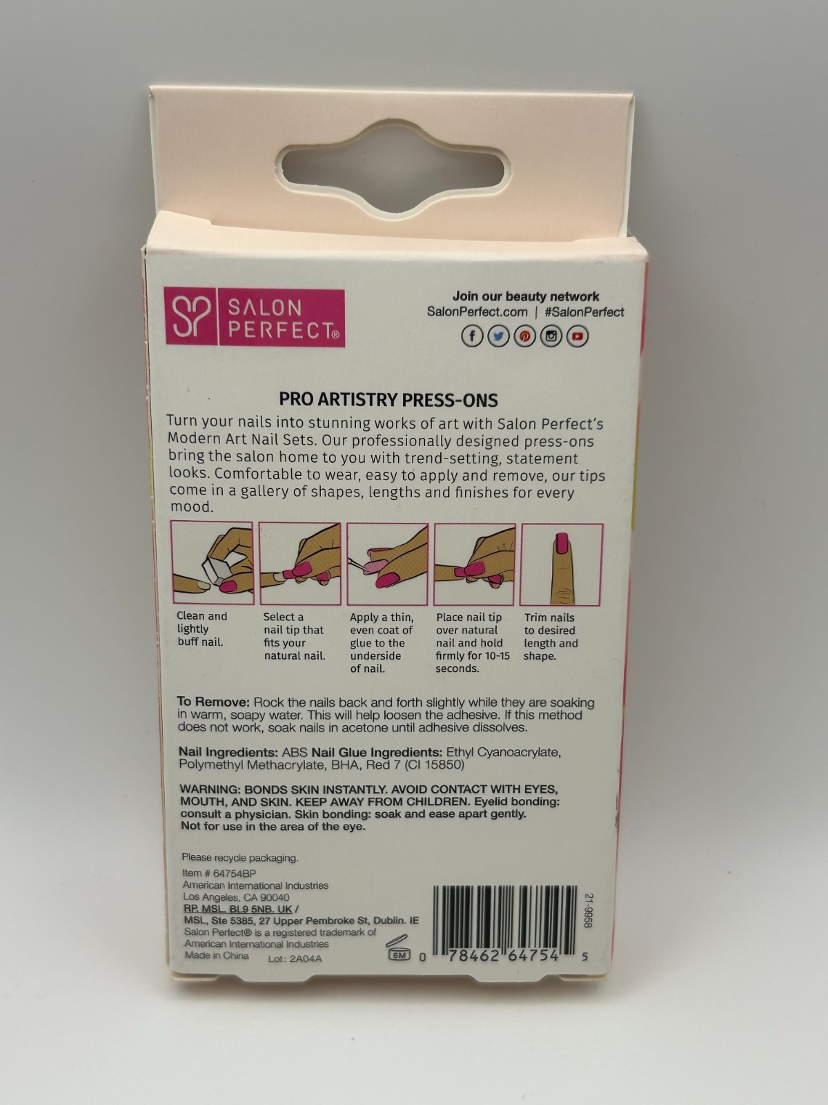 Salon Perfect Modern Art Press On Nails – Neon Pink Orange Yellow Abstract 30 ct