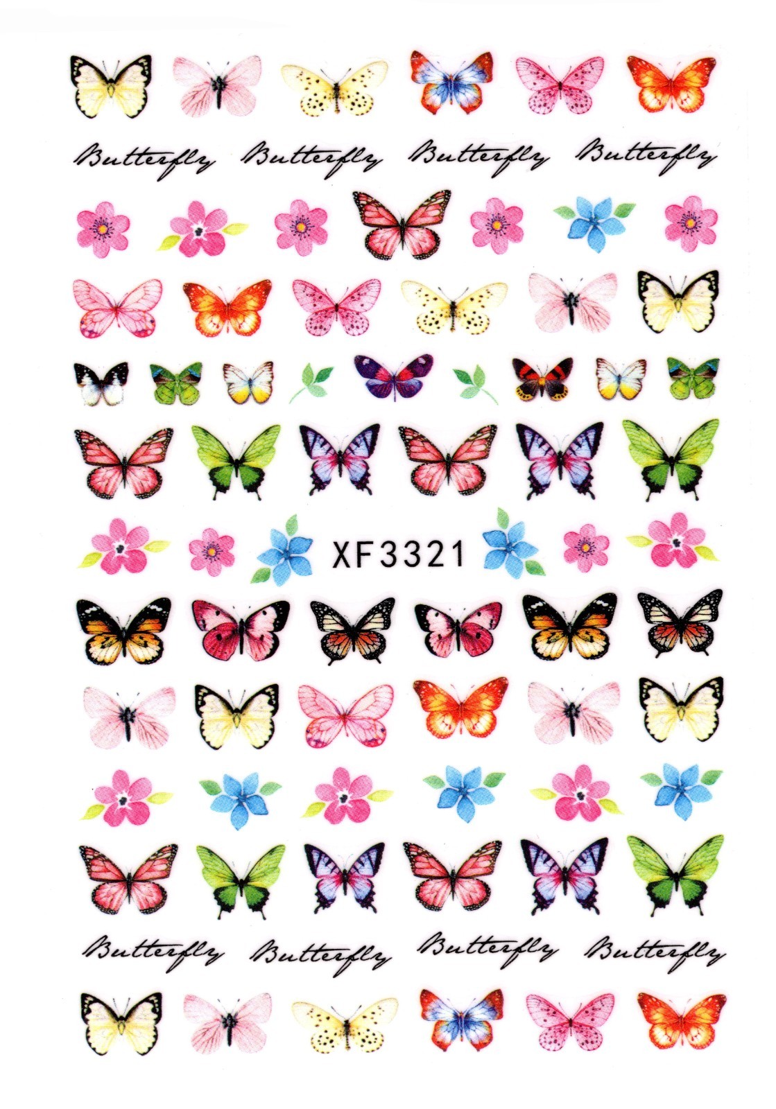Nail Art 3D Decal Stickers beautiful pink yellow white purple butterfly XF3321
