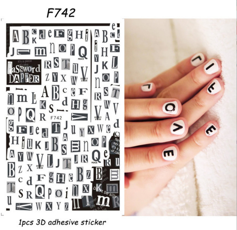 Geometric Letters Number Leaves Nail Stickers Adhesive Decals Flowers Nail NS3