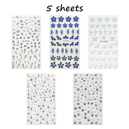 Nail Art Stickers Decals 5D Embossed Flower Nail Decals Self Adhesive Spring
