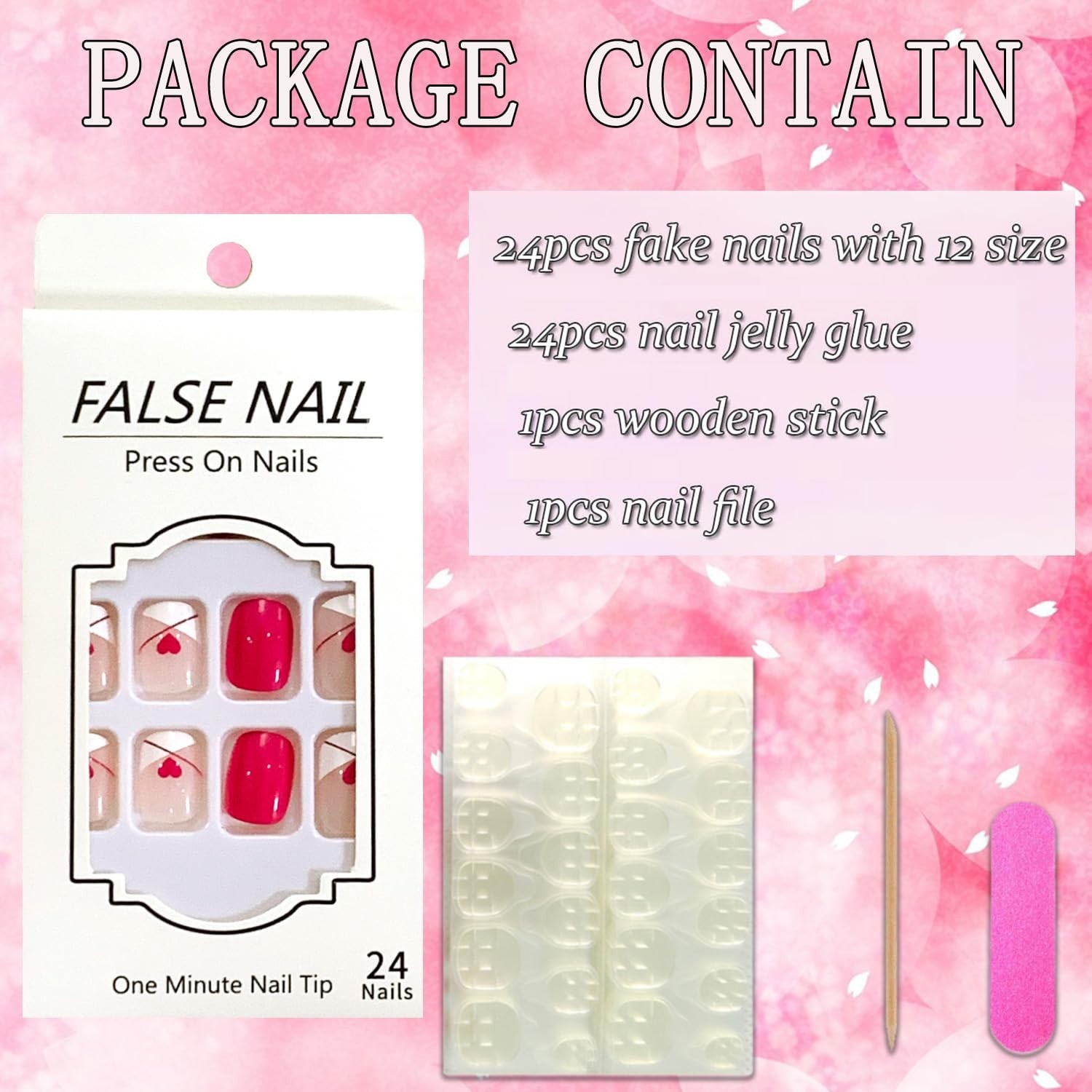Glossy Full Cover 24 Pcs Short Press On Nails – Stylish Valentine’s Day Gift Set