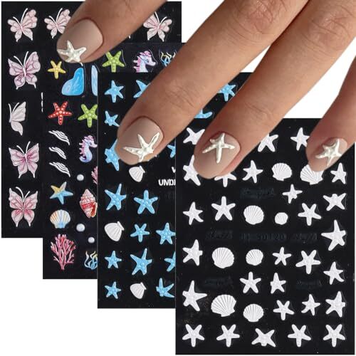 Summer Ocean Nail Stickers, Starfish Seashell Sea Horse Coral Nail Ocean Theme