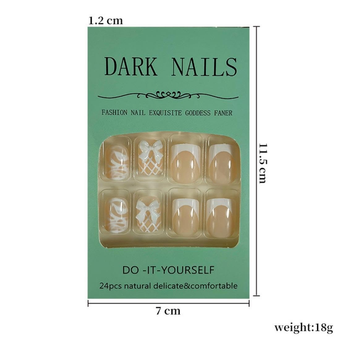 White French Tip Press on Nails Short Square Fake Nails with Design Bow Charm…
