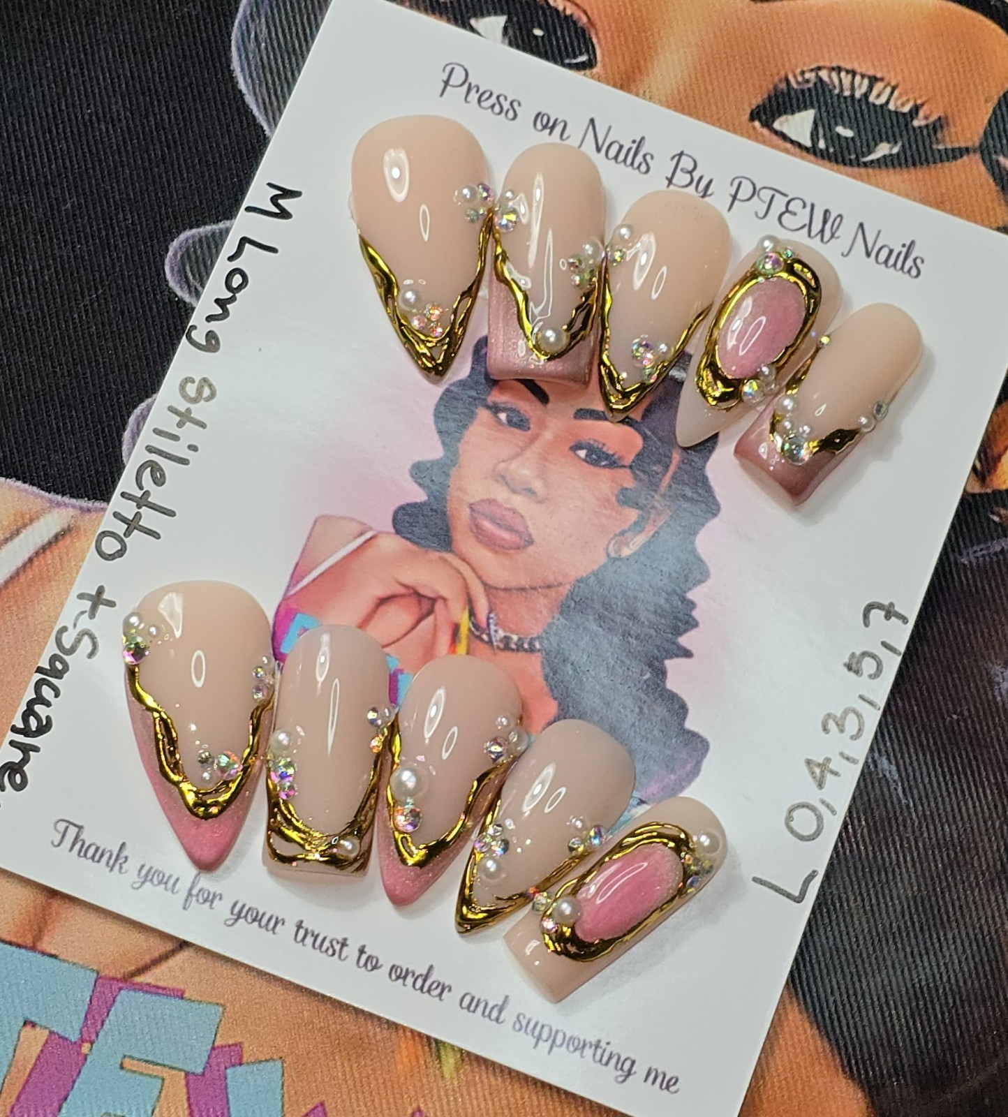 Handmade Gel Press On Nails,Large Size 0,4,3,5,7, M Long Stiletto +Square