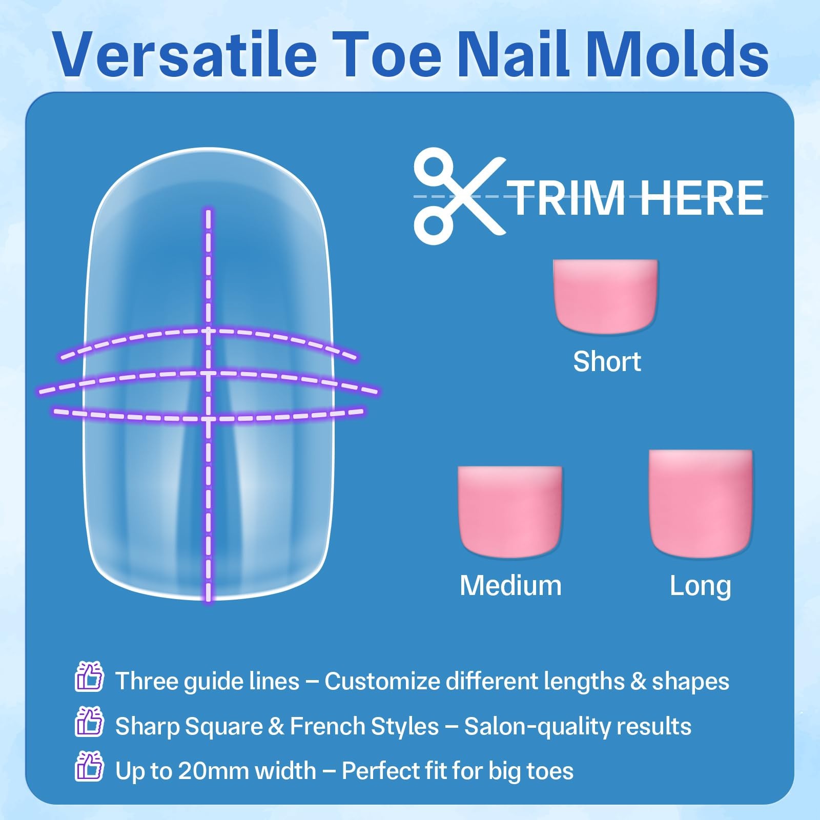 Dual Toe Nail Forms for Poly Gel Extensions, Reusable Full Cover Wide French …