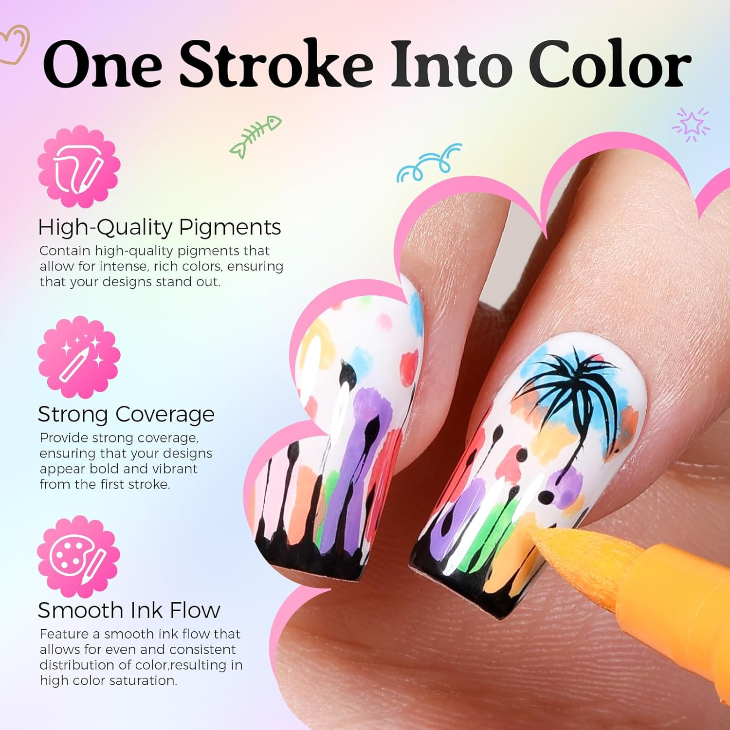 24 Colors(12Pcs-Dual) Nail Art Pens Set, 3D Nail Polish Pens Quick-Drying Acryli