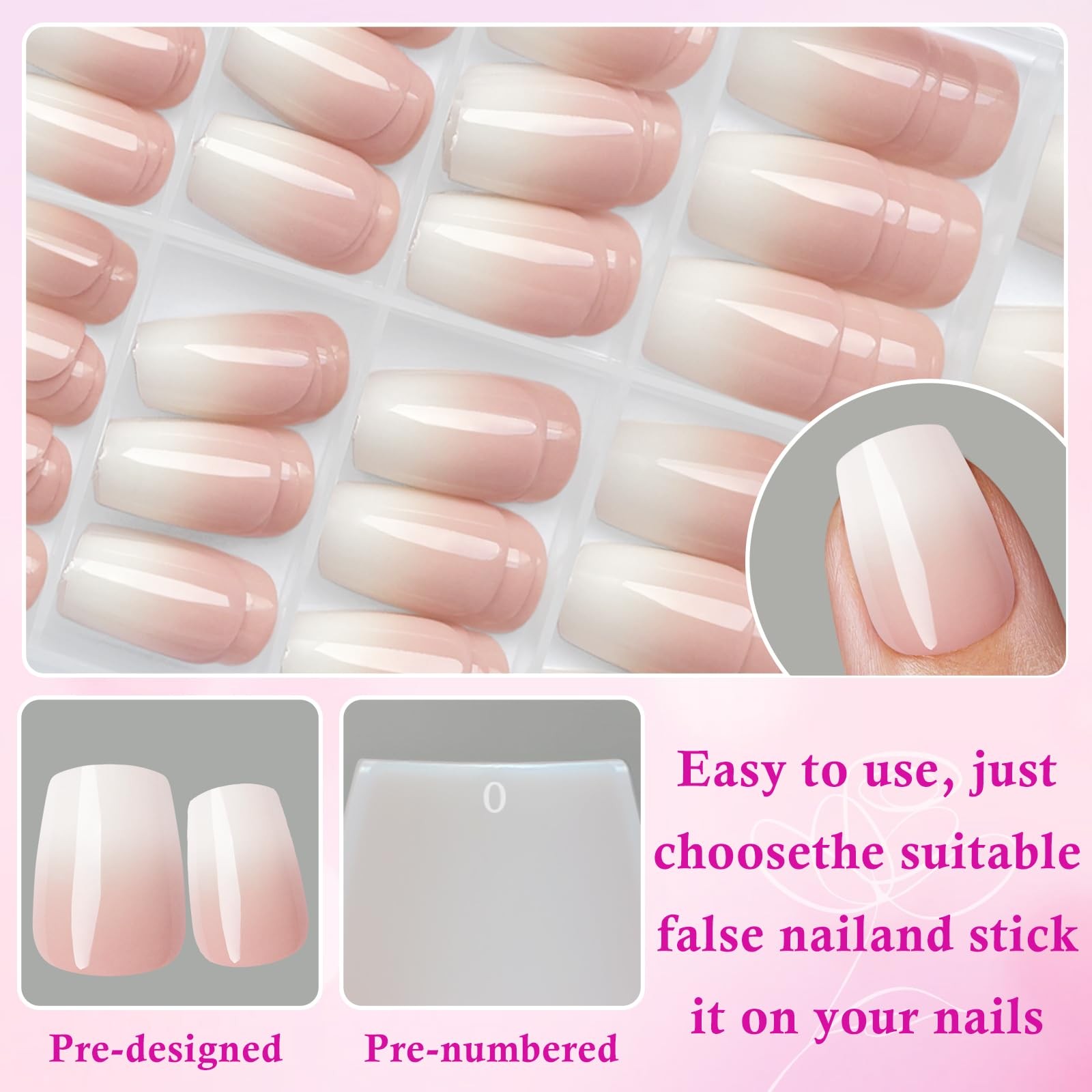 168pc Ombre Press on Nails Short Coffin Fake Nails with Tabs, XS Coffin Nails…