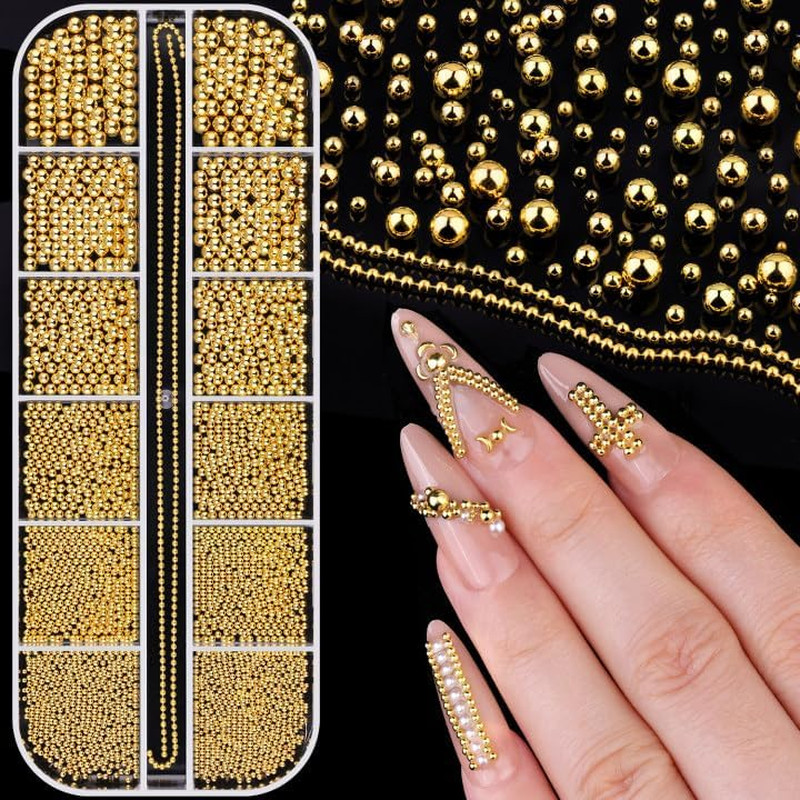 1-3MM Small Nail Beads Metal Caviar Bead Gold Nail Charms and Gems | Luxurious M