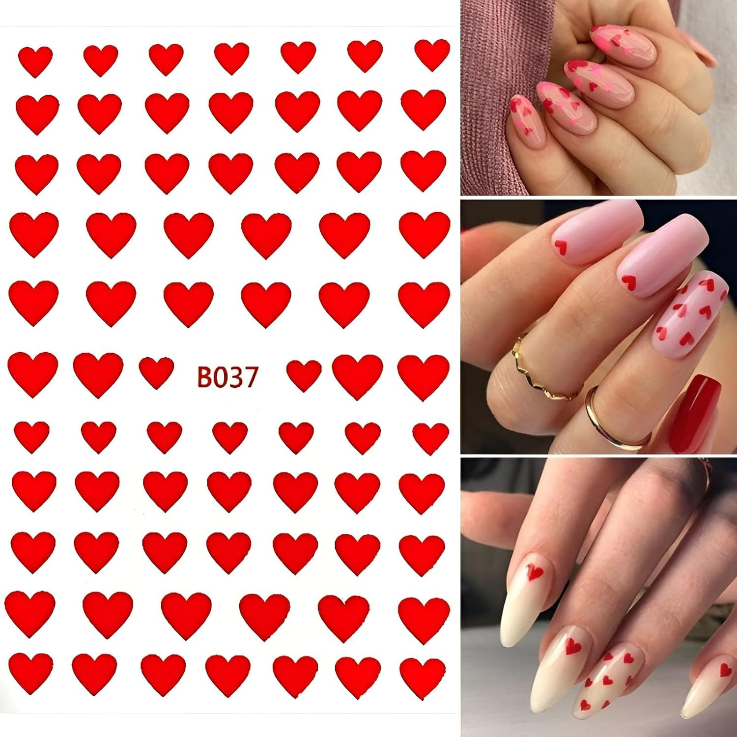 8 Sheets Valentine’S Day Nail Art Stickers Heart Nail Supplies 3D Self-Adhesive