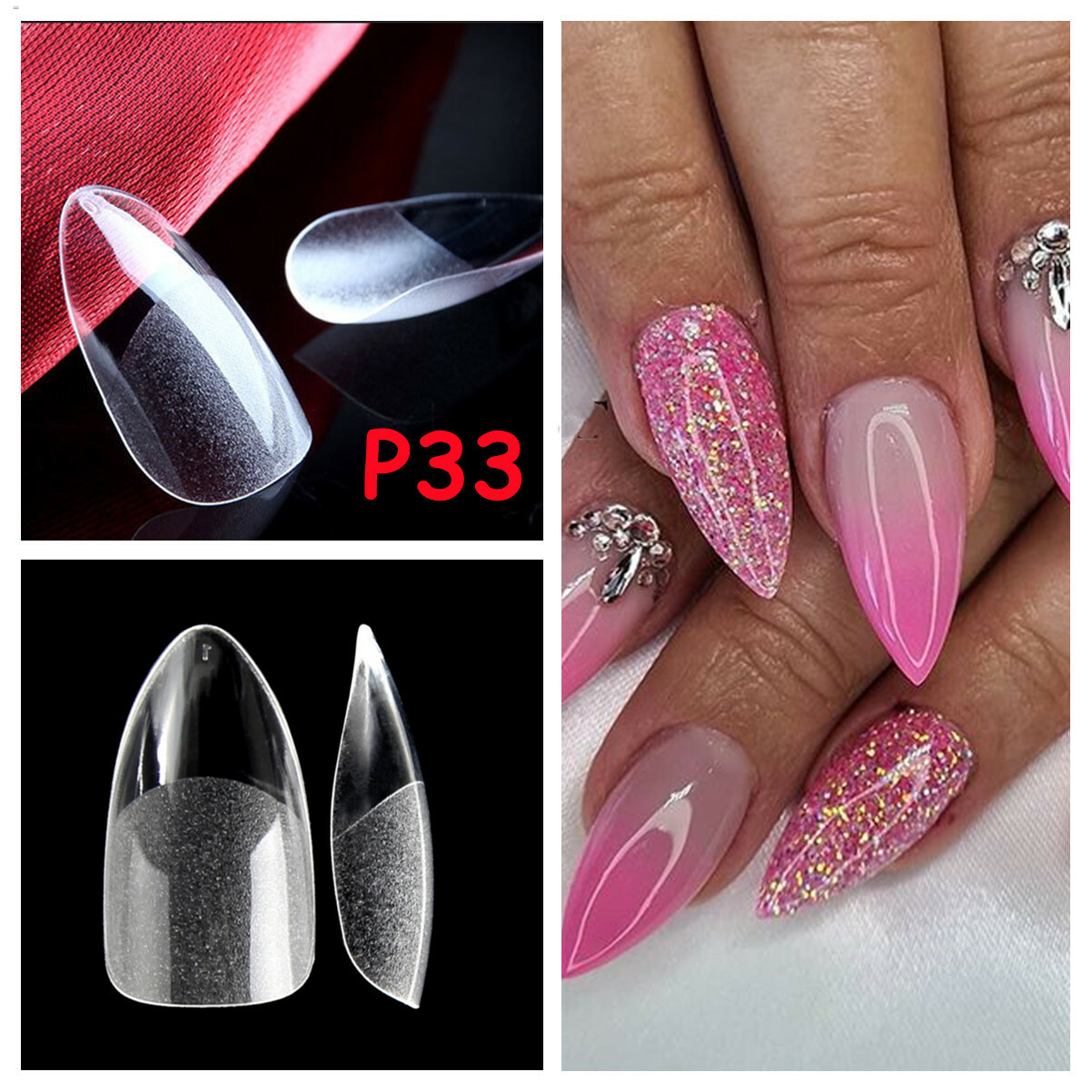 360PCS Medium Oval Coffin Square Acrylic False Nails Full Cover Extension Tips