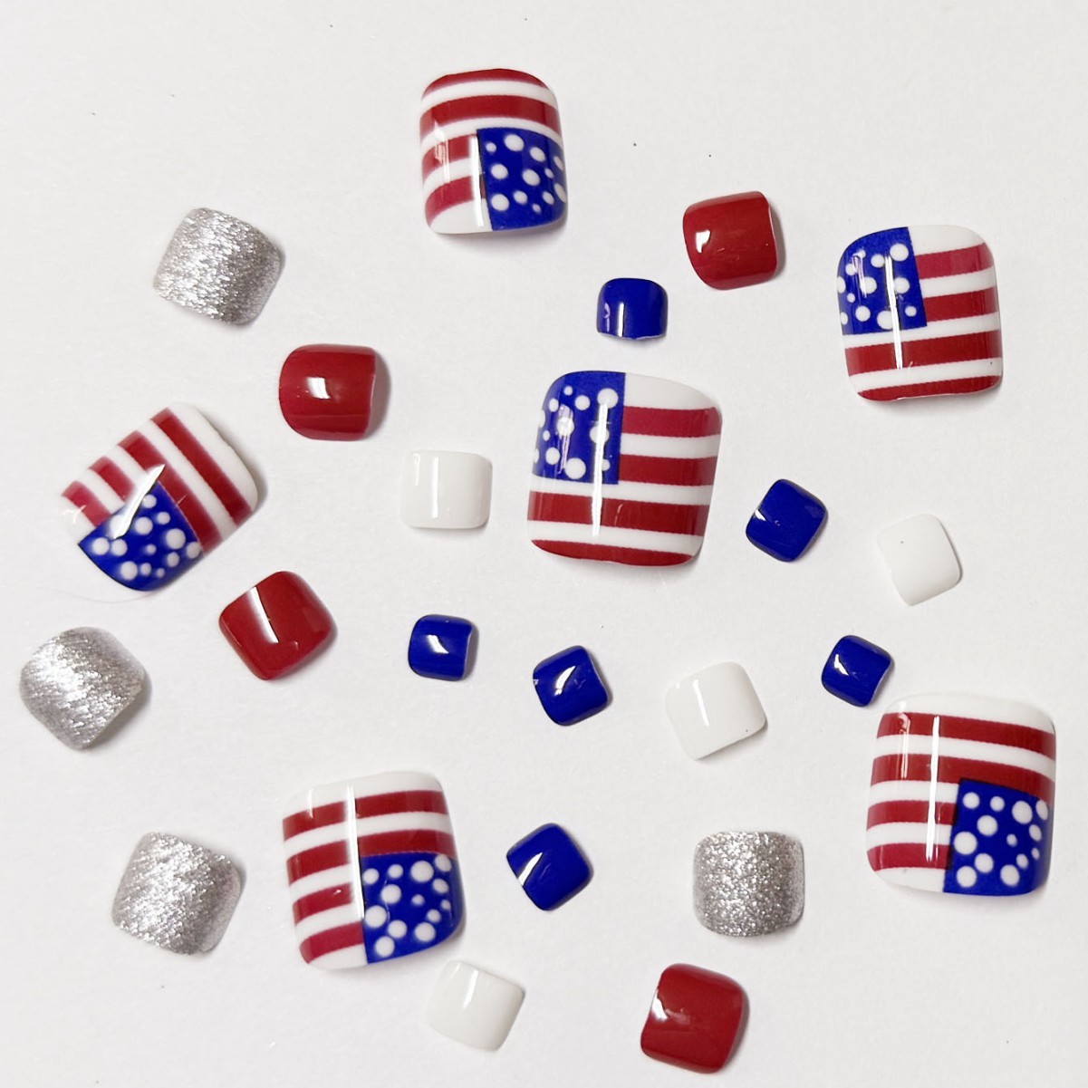 24P Short Square Star Toe Nails Independence Day Press On Nails
