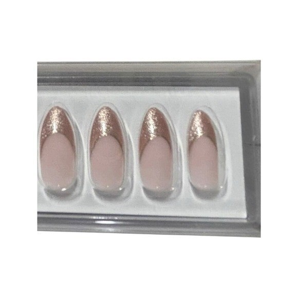 Static Nails Rose Gold Glitter French Tip Reusable Pop-On Manicure Med Almond